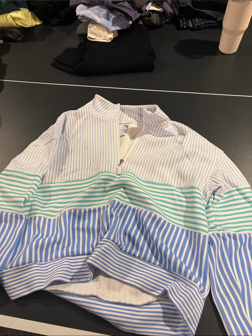 Addison Bay Striped Quarter-Zip Pullover - Blue, Mint & White